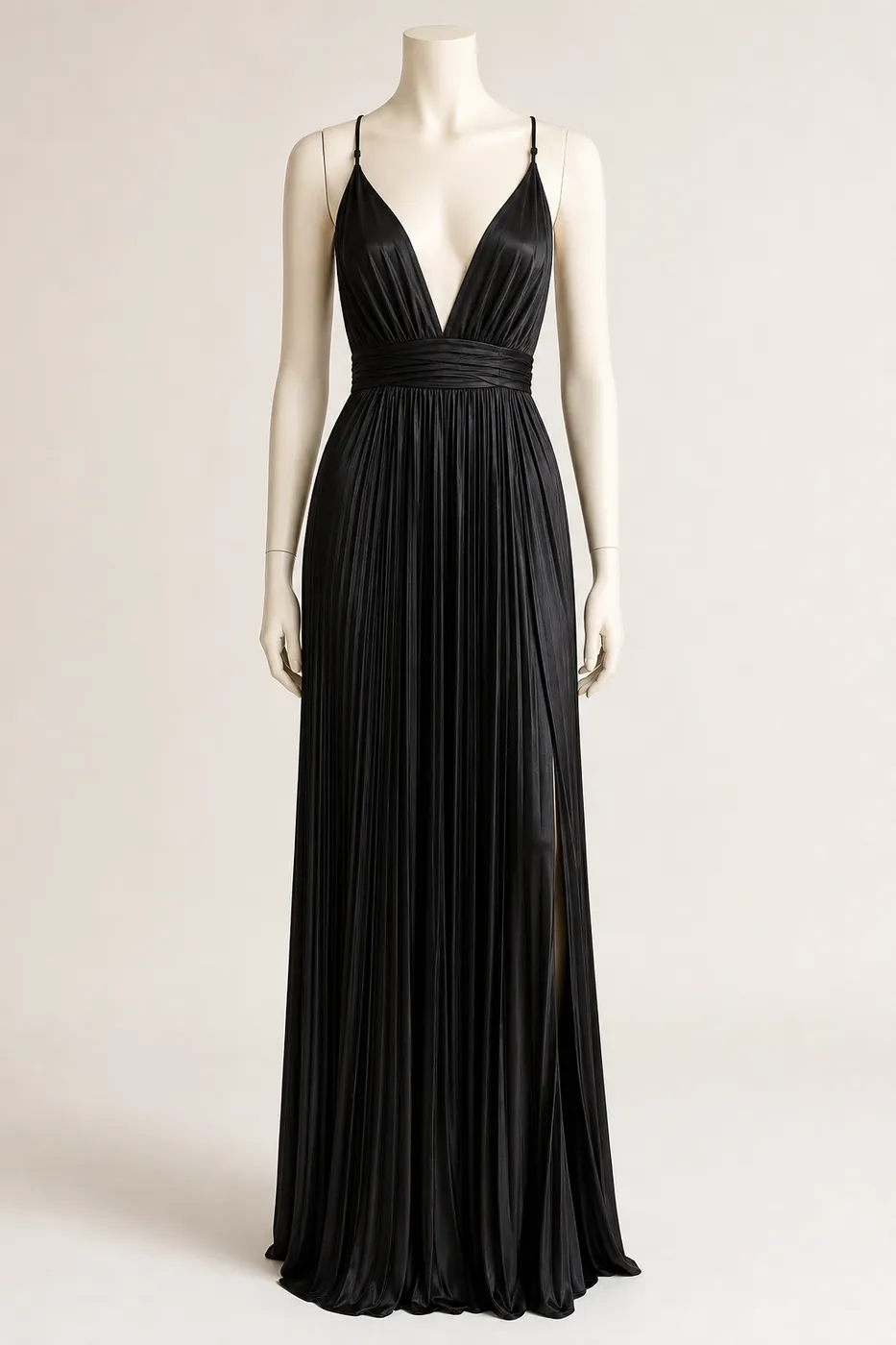 Iconic Long Pleated Satin Dress Essential